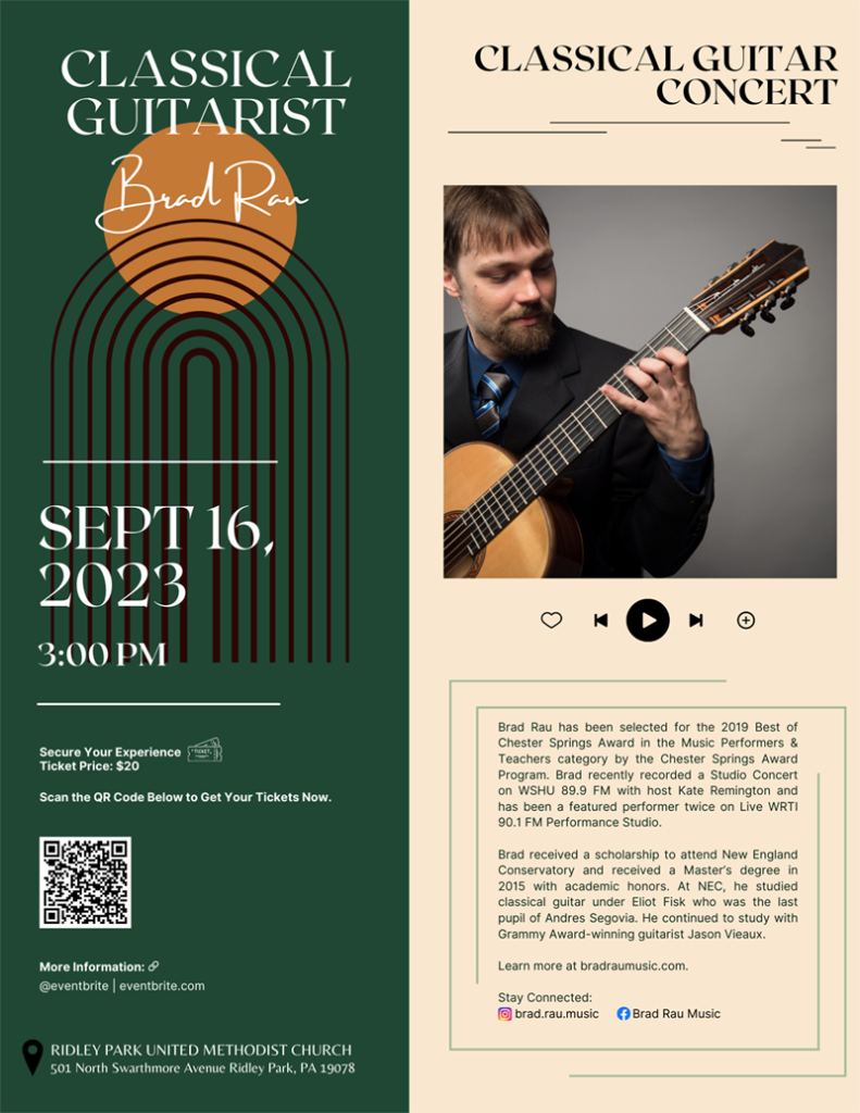 Classical Guitar Concert by Brad Rau Sept 16, 2023