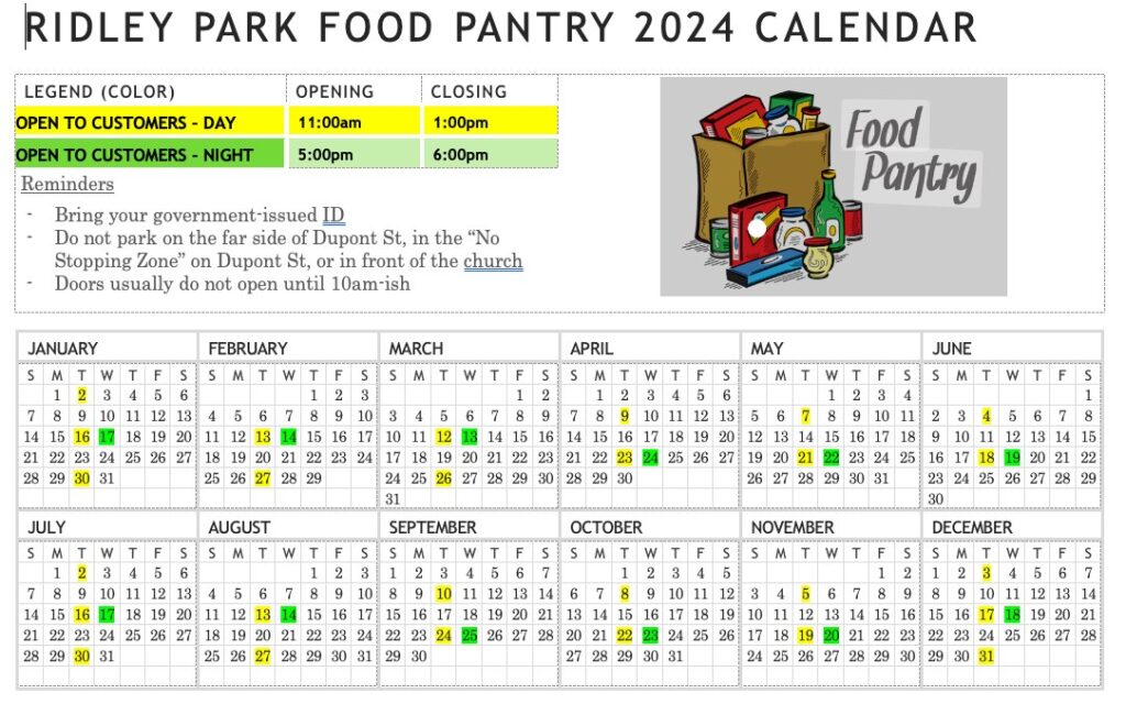 Ridley Park Food Pantry 2024 Calendar